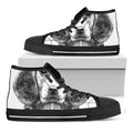 Black And White Drawing Beagle Print Black High Top Sneakers
