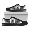 Black And White Drawing Beagle Print Black Low Top Sneakers