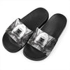 Black And White Drawing Beagle Print Black Slide Sandals