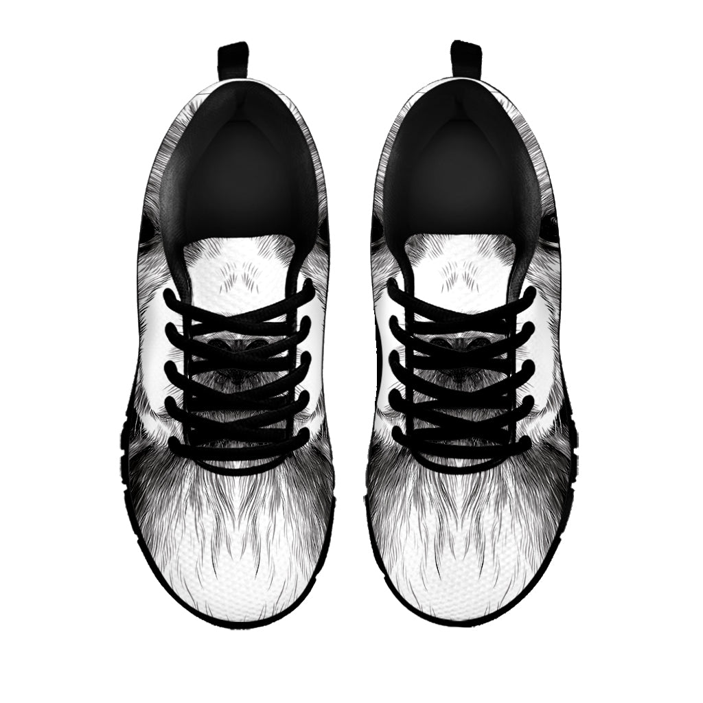 Black And White Drawing Beagle Print Black Sneakers