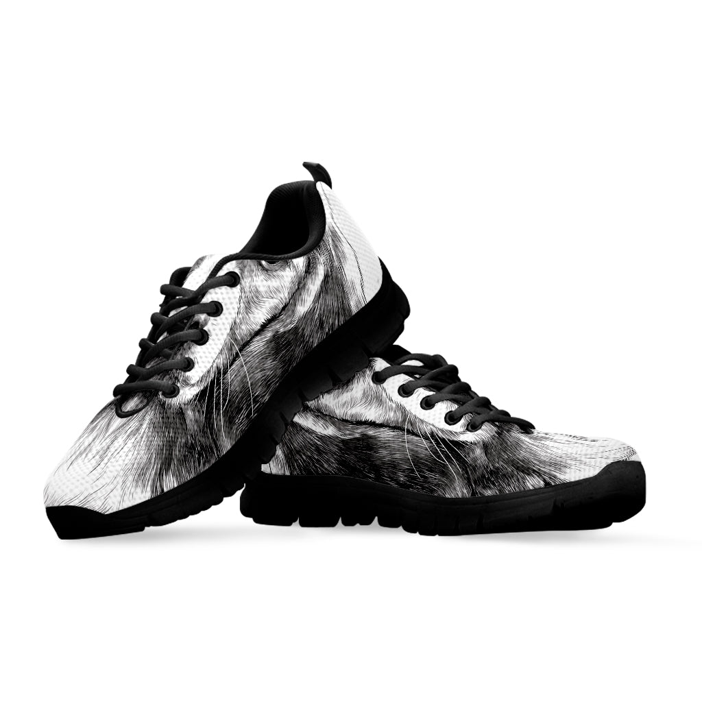 Black And White Drawing Beagle Print Black Sneakers