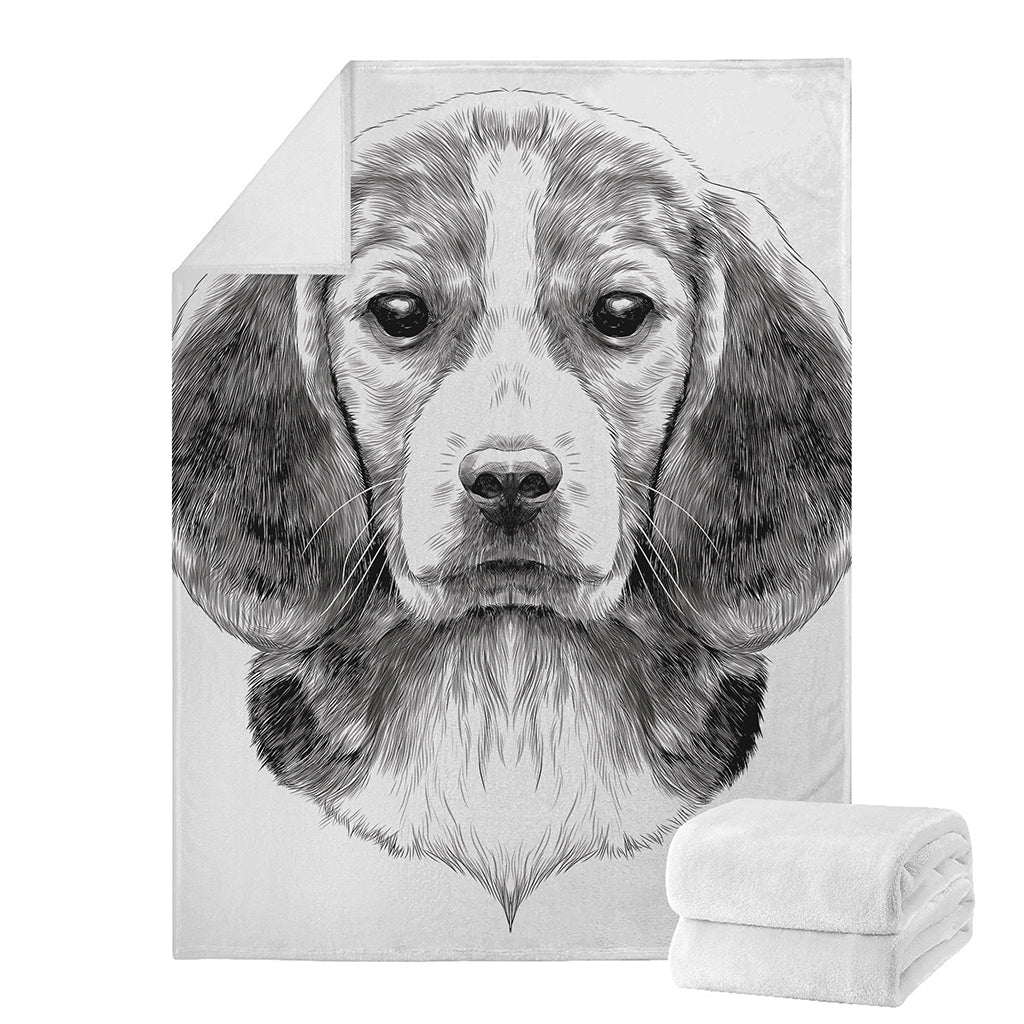 Black And White Drawing Beagle Print Blanket