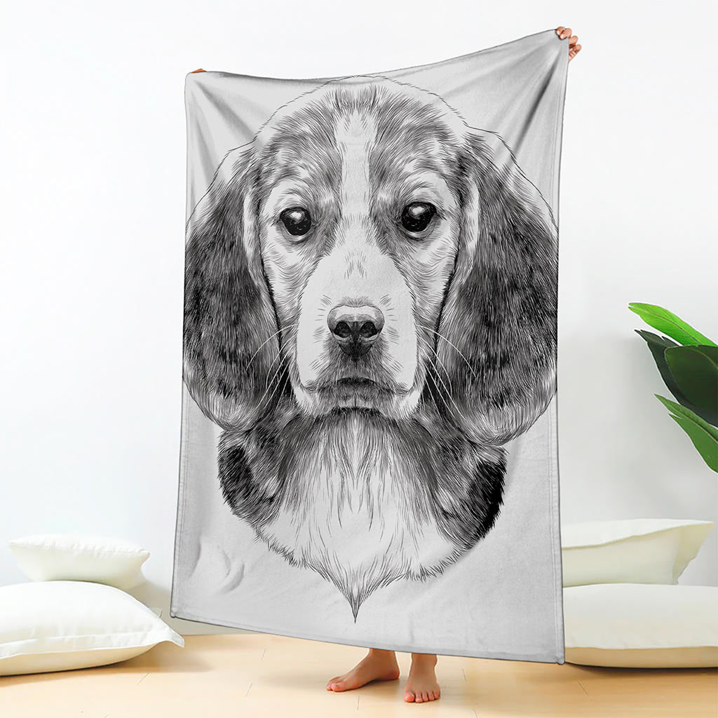 Black And White Drawing Beagle Print Blanket