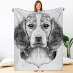 Black And White Drawing Beagle Print Blanket