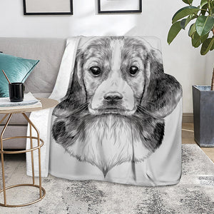 Black And White Drawing Beagle Print Blanket