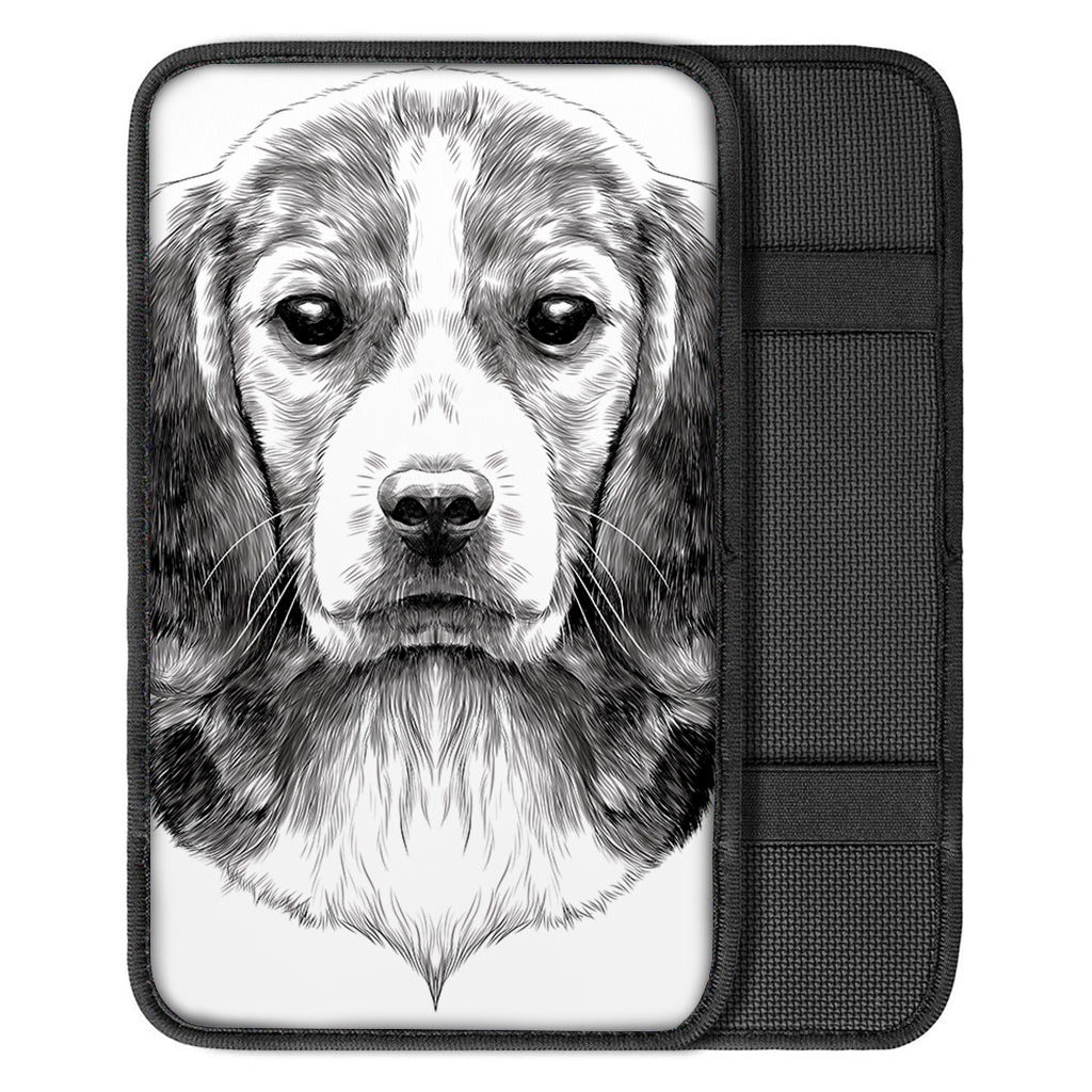 Black And White Drawing Beagle Print Car Center Console Cover