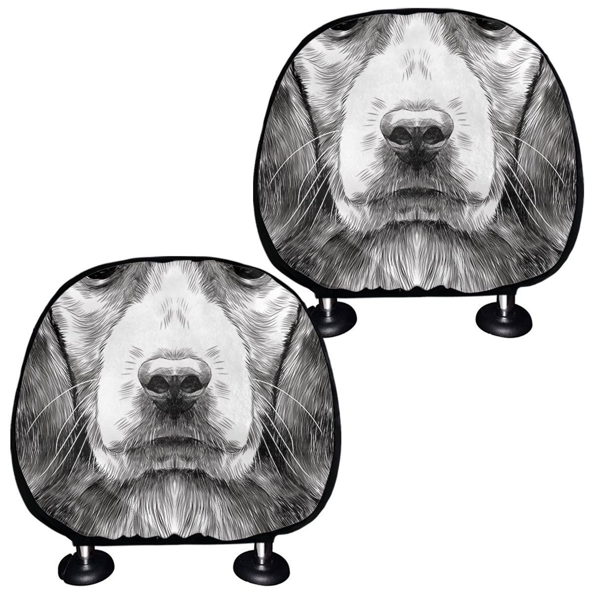 Black And White Drawing Beagle Print Car Headrest Covers