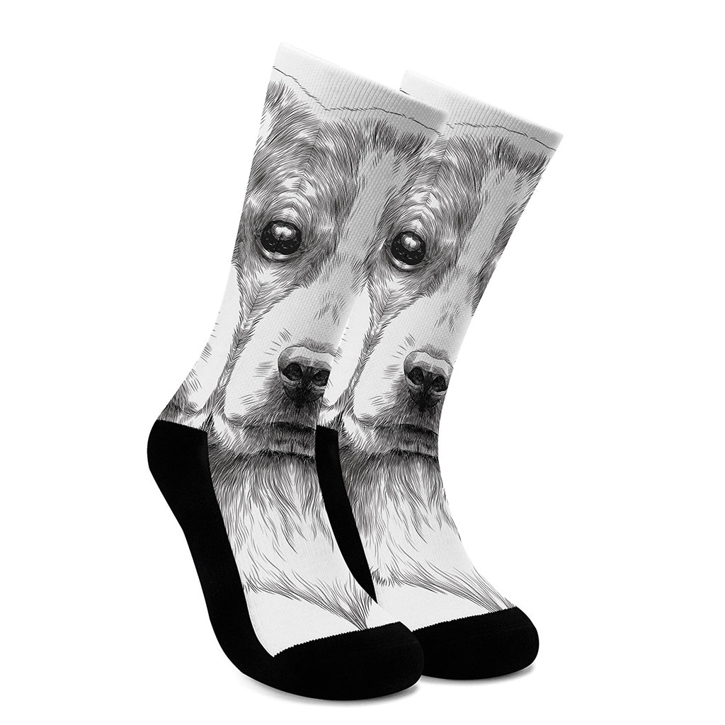 Black And White Drawing Beagle Print Crew Socks