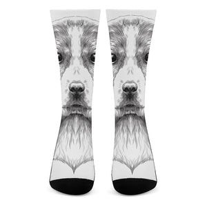 Black And White Drawing Beagle Print Crew Socks