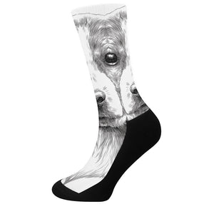 Black And White Drawing Beagle Print Crew Socks