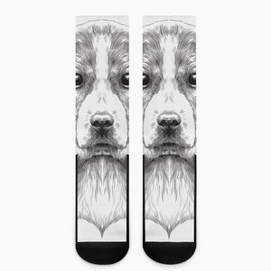 Black And White Drawing Beagle Print Crew Socks