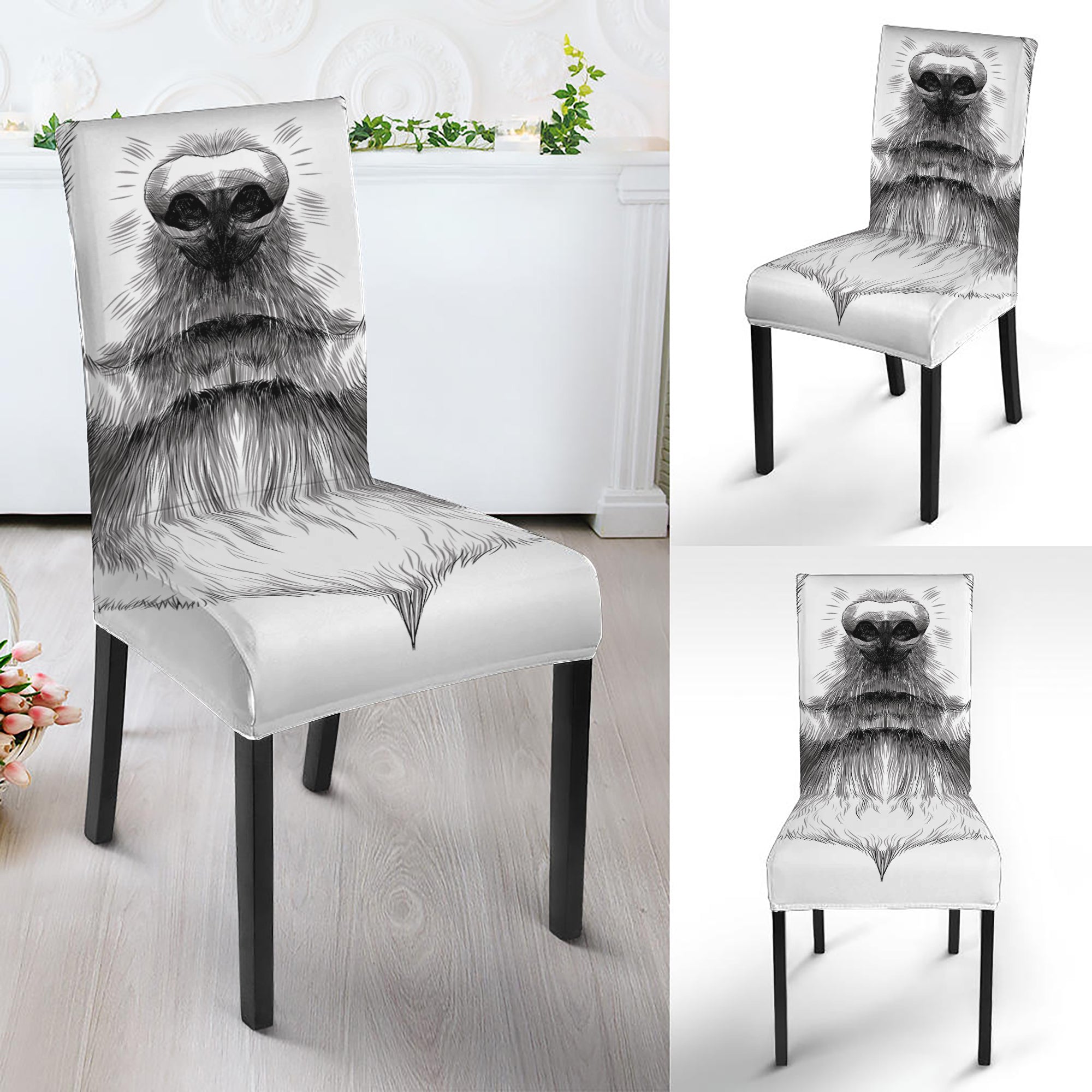 Black And White Drawing Beagle Print Dining Chair Slipcover