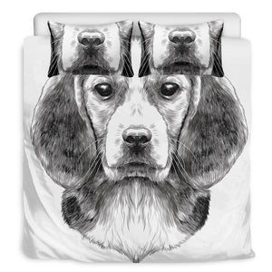 Black And White Drawing Beagle Print Duvet Cover Bedding Set