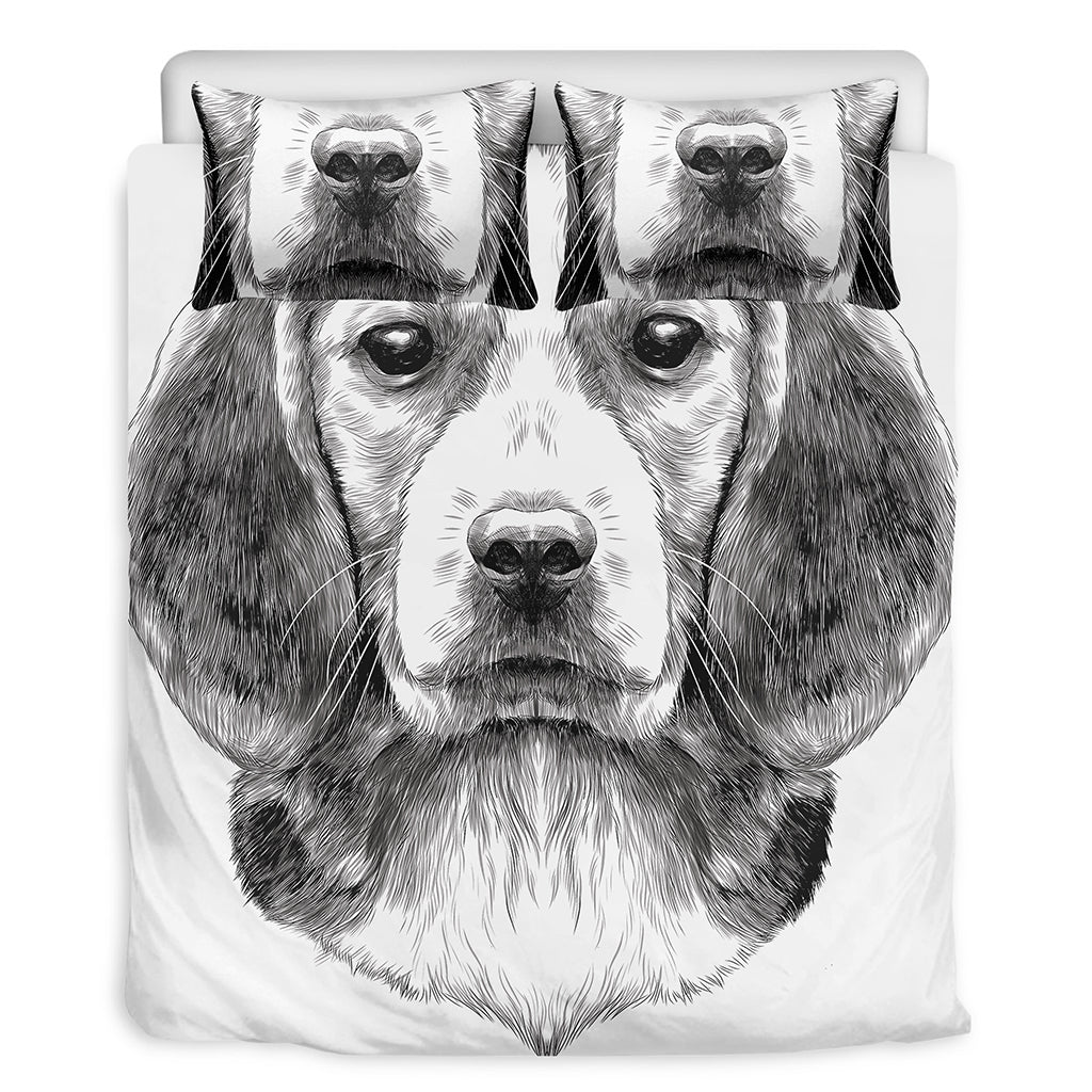 Black And White Drawing Beagle Print Duvet Cover Bedding Set