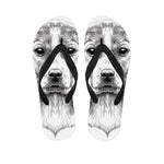 Black And White Drawing Beagle Print Flip Flops