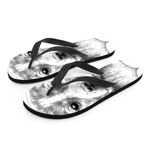 Black And White Drawing Beagle Print Flip Flops