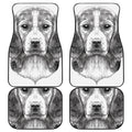 Black And White Drawing Beagle Print Front and Back Car Floor Mats