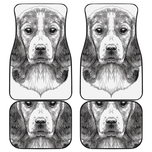 Black And White Drawing Beagle Print Front and Back Car Floor Mats