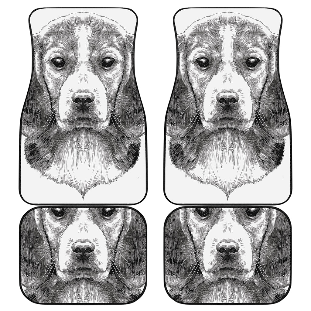 Black And White Drawing Beagle Print Front and Back Car Floor Mats