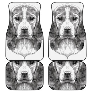 Black And White Drawing Beagle Print Front and Back Car Floor Mats