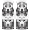 Black And White Drawing Beagle Print Front and Back Car Floor Mats