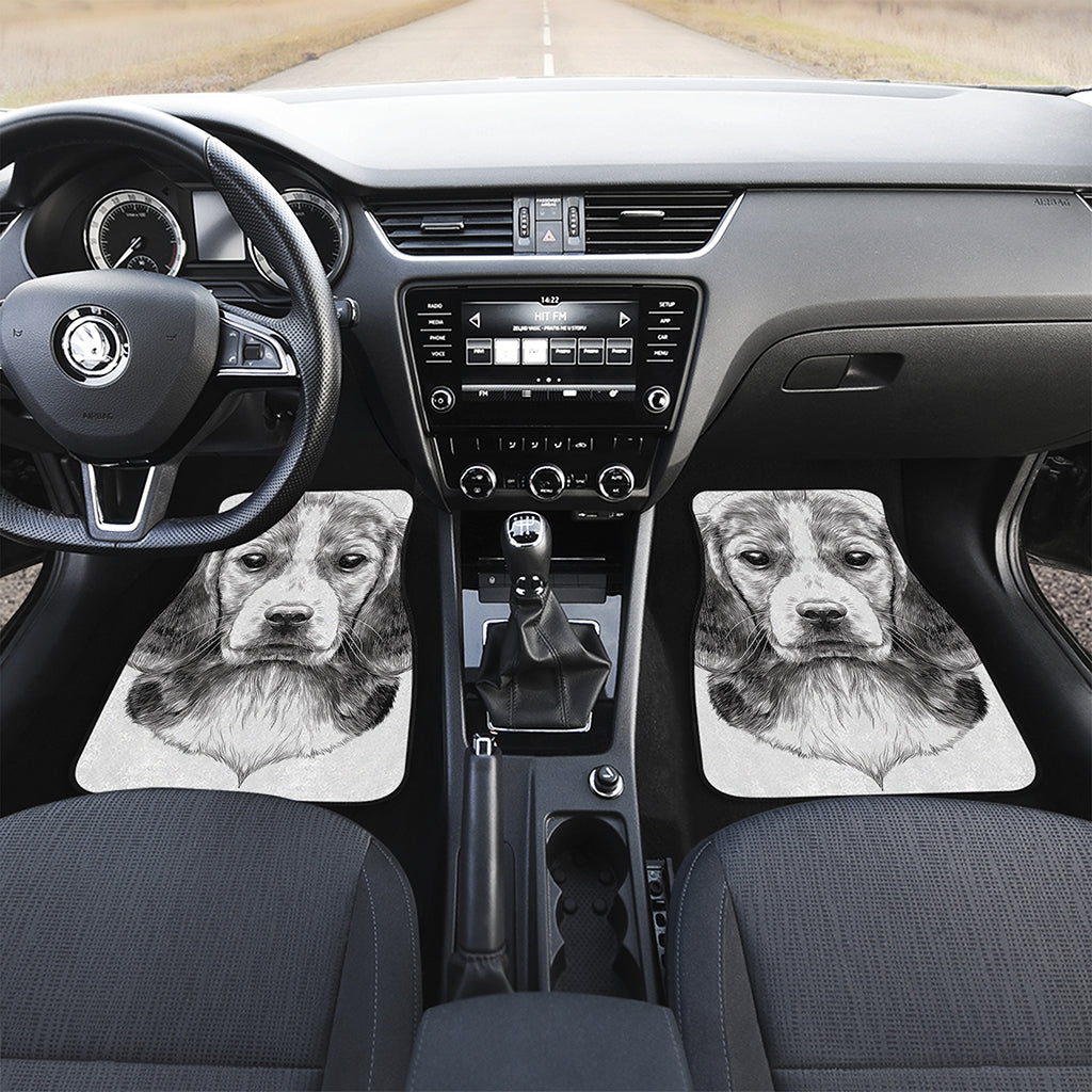 Black And White Drawing Beagle Print Front and Back Car Floor Mats