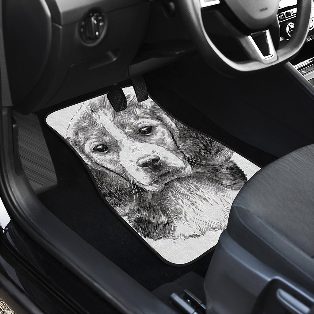 Black And White Drawing Beagle Print Front and Back Car Floor Mats