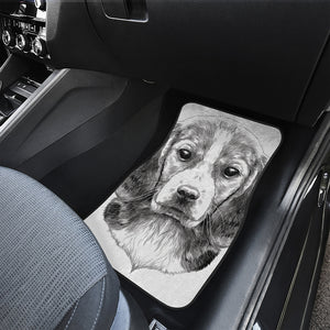 Black And White Drawing Beagle Print Front and Back Car Floor Mats