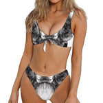 Black And White Drawing Beagle Print Front Bow Tie Bikini