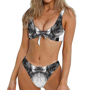 Black And White Drawing Beagle Print Front Bow Tie Bikini