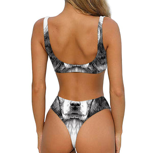 Black And White Drawing Beagle Print Front Bow Tie Bikini