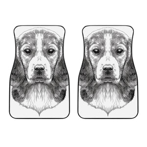 Black And White Drawing Beagle Print Front Car Floor Mats