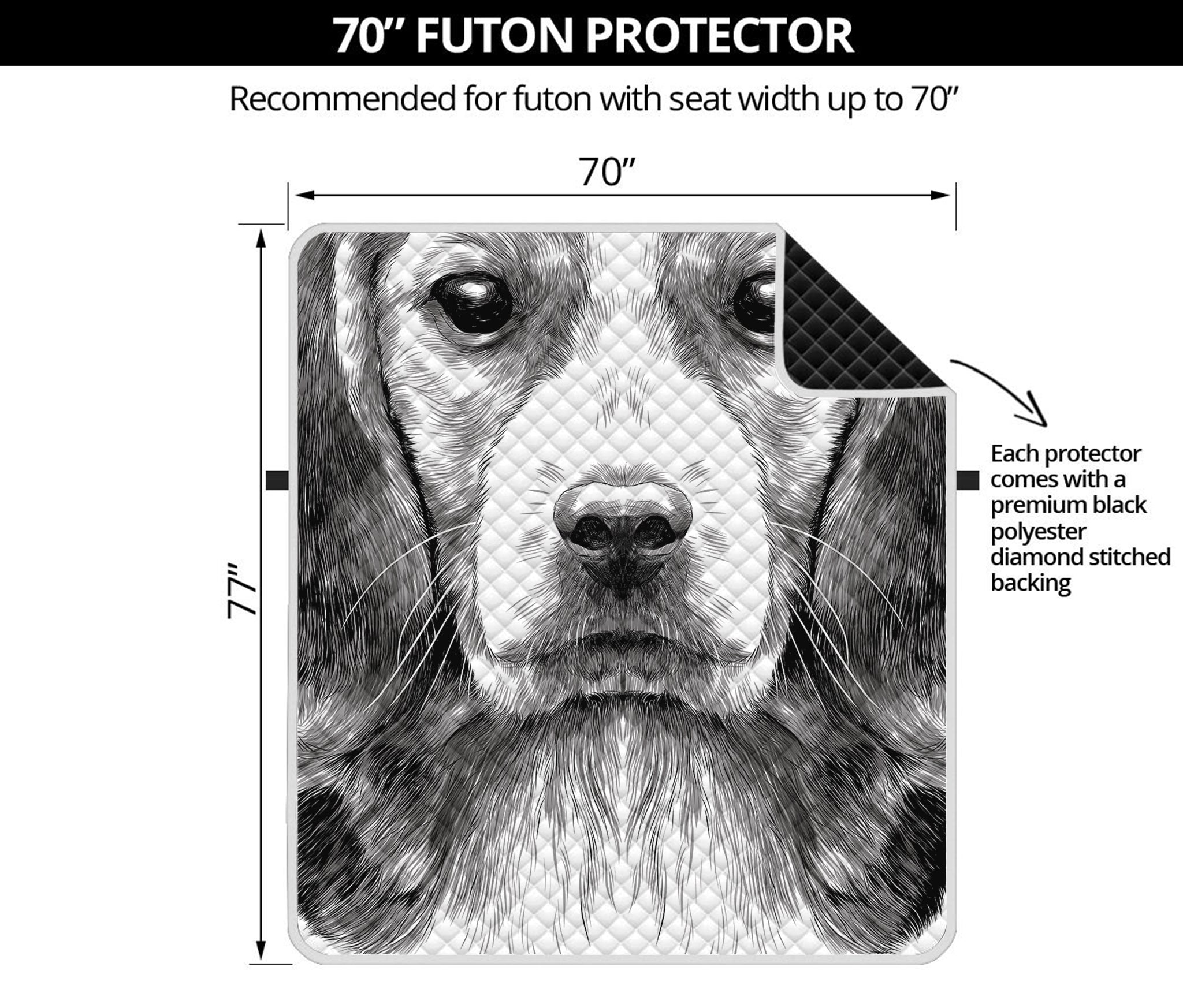 Black And White Drawing Beagle Print Futon Protector