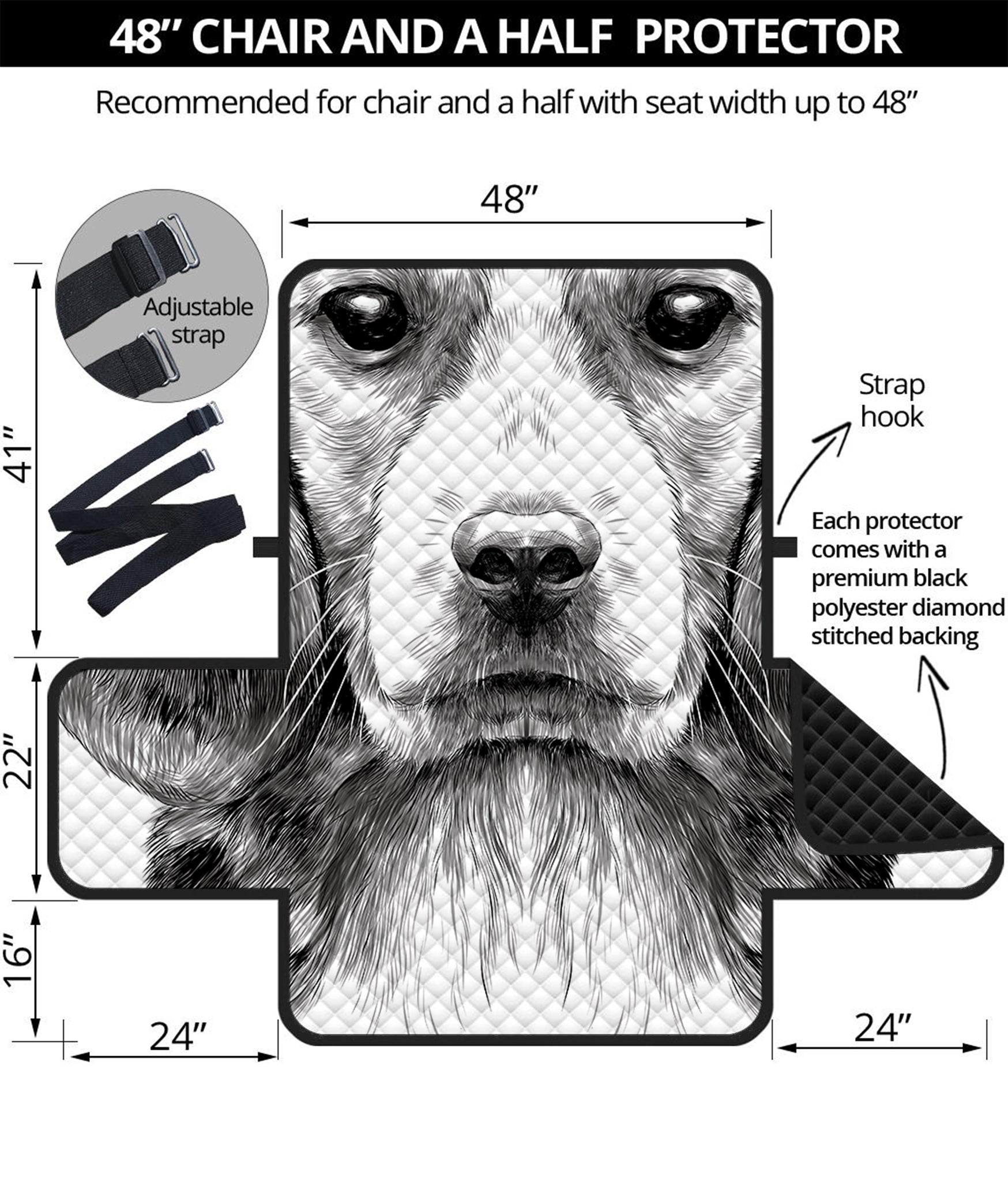 Black And White Drawing Beagle Print Half Sofa Protector