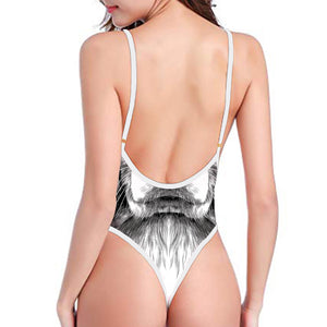 Black And White Drawing Beagle Print High Cut One Piece Swimsuit