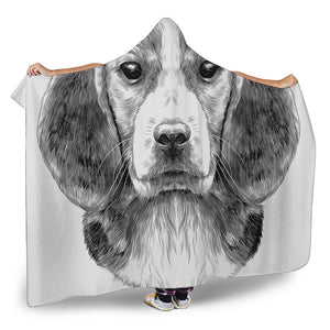 Black And White Drawing Beagle Print Hooded Blanket