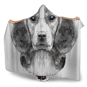 Black And White Drawing Beagle Print Hooded Blanket