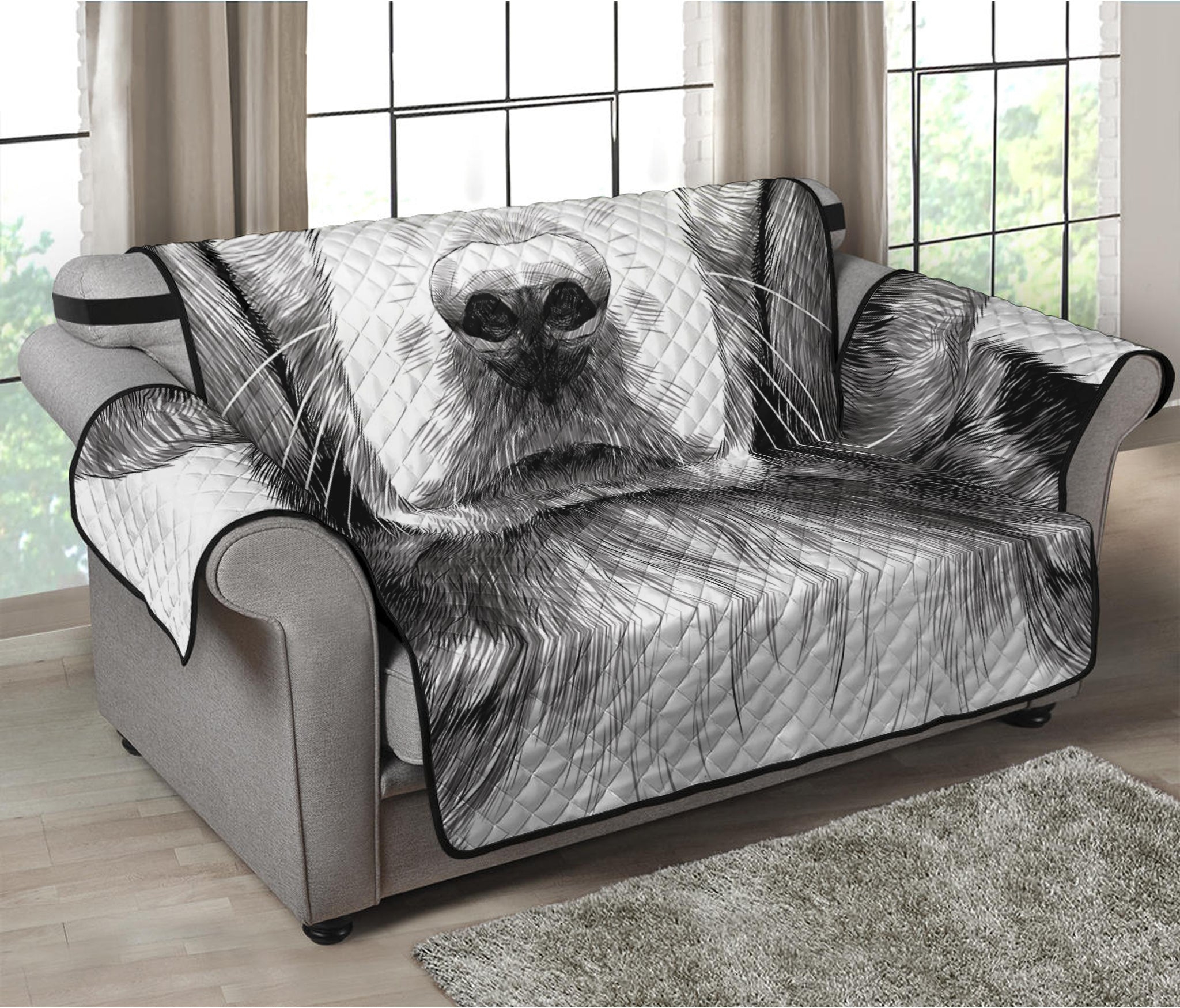 Black And White Drawing Beagle Print Loveseat Protector