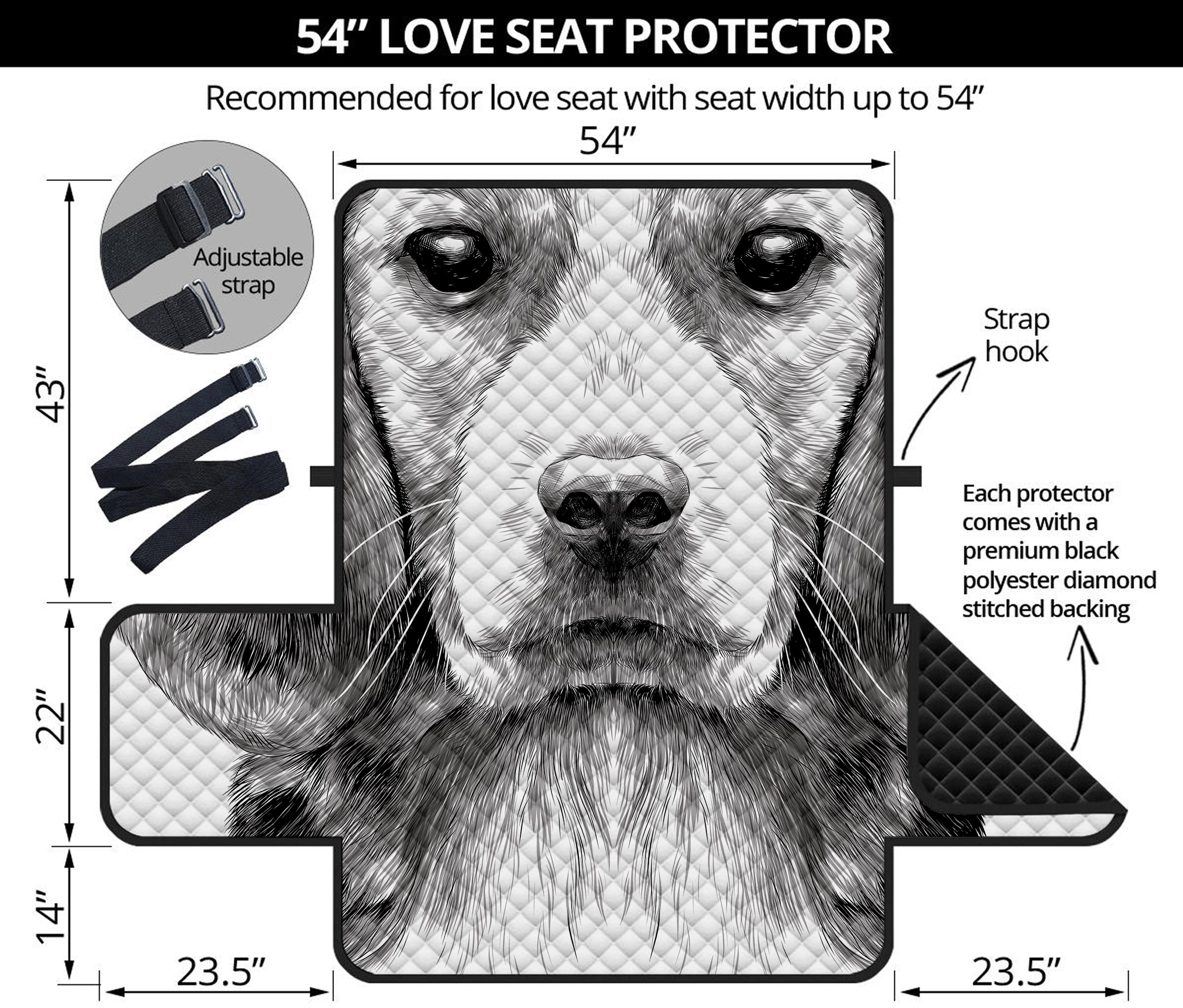 Black And White Drawing Beagle Print Loveseat Protector