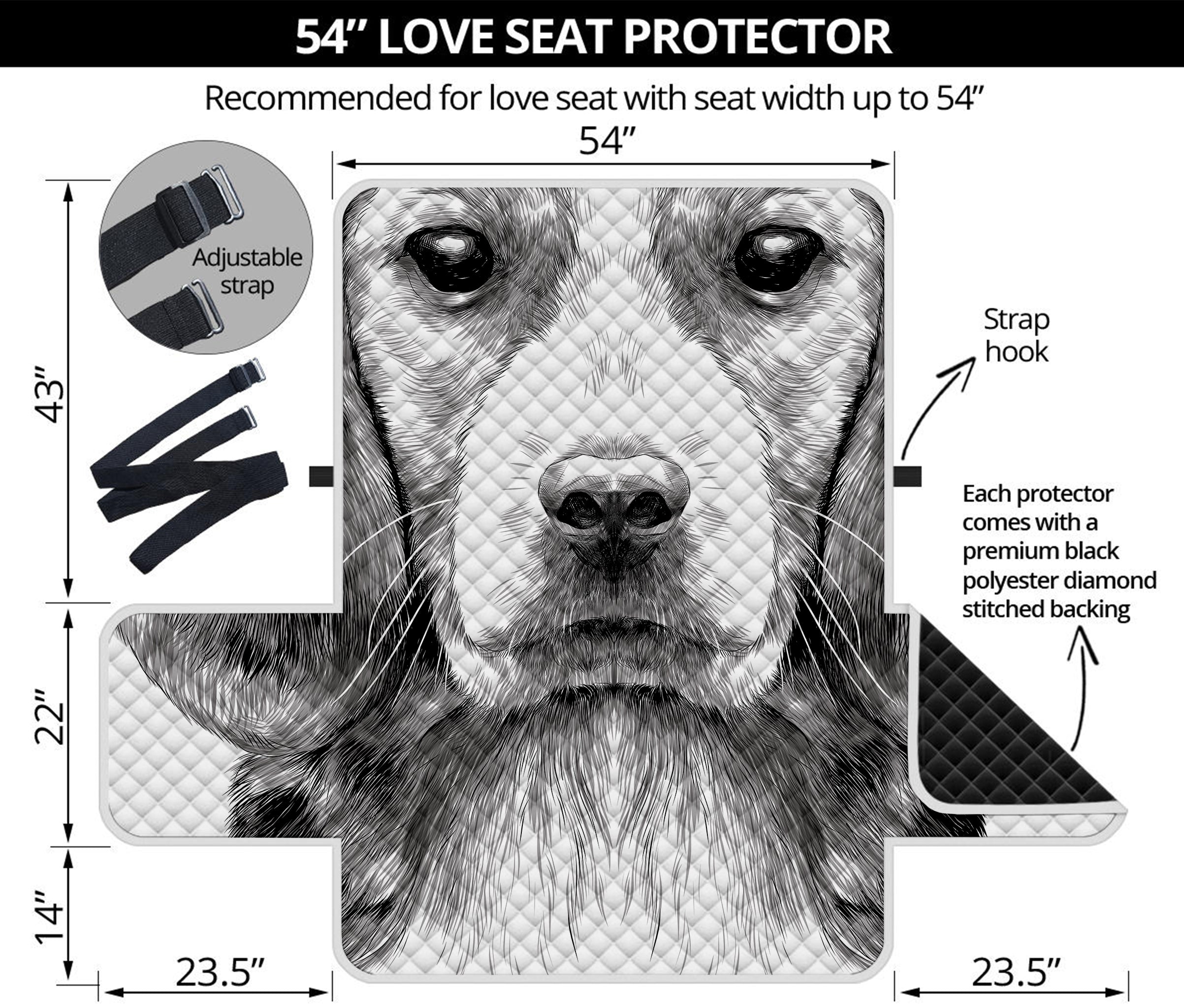 Black And White Drawing Beagle Print Loveseat Protector