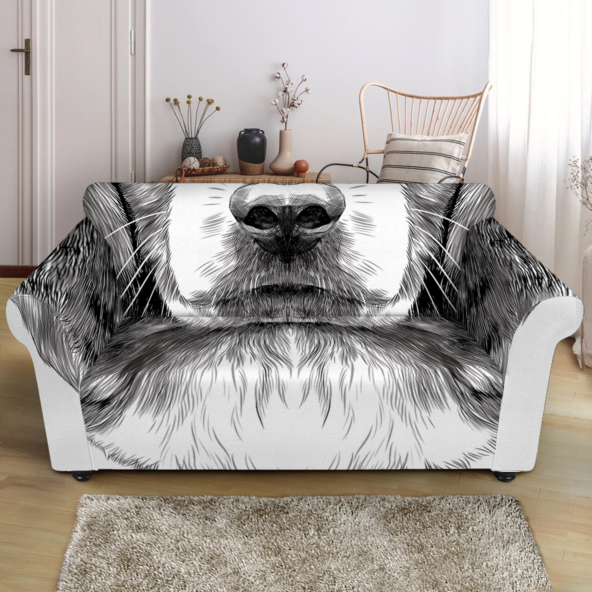 Black And White Drawing Beagle Print Loveseat Slipcover