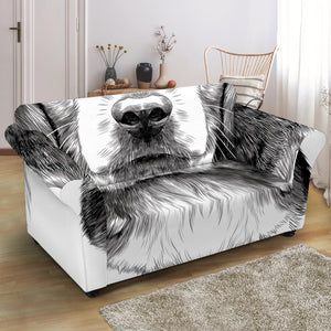 Black And White Drawing Beagle Print Loveseat Slipcover