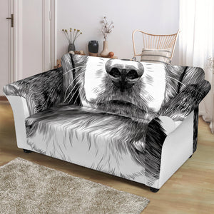 Black And White Drawing Beagle Print Loveseat Slipcover