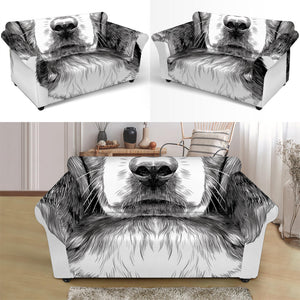 Black And White Drawing Beagle Print Loveseat Slipcover