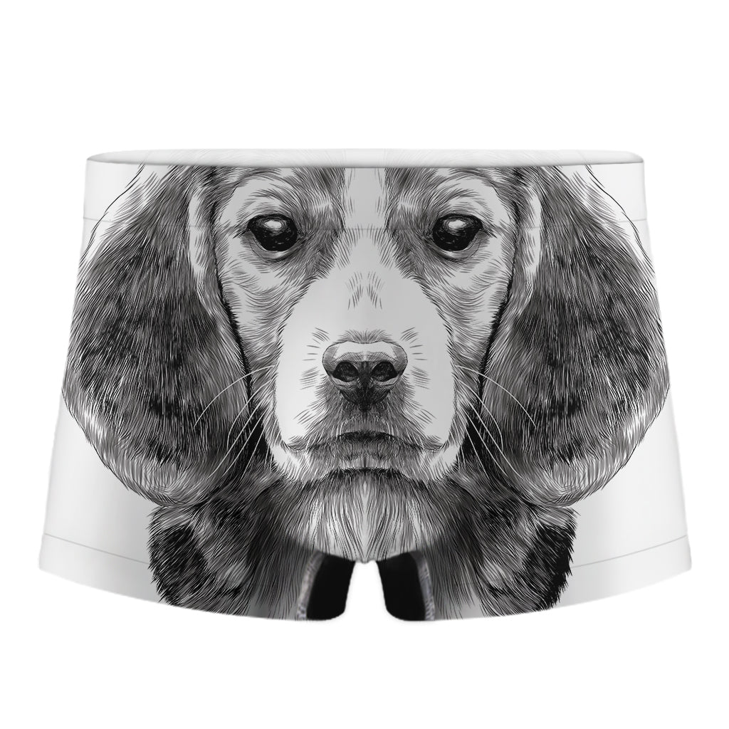 Black And White Drawing Beagle Print Men's Boxer Briefs