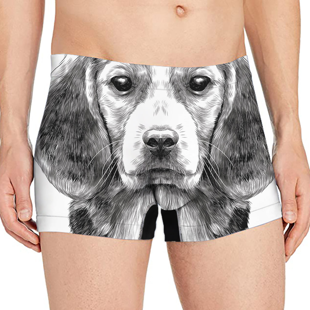 Black And White Drawing Beagle Print Men's Boxer Briefs