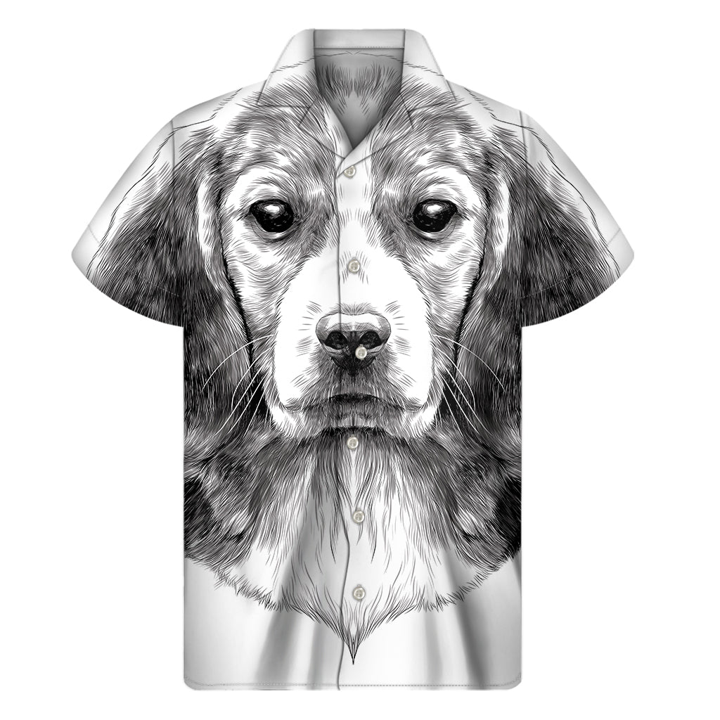 Black And White Drawing Beagle Print Men's Short Sleeve Shirt