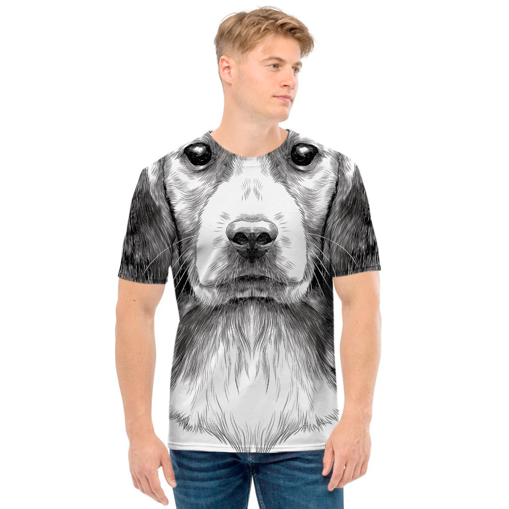 Black And White Drawing Beagle Print Men's T-Shirt