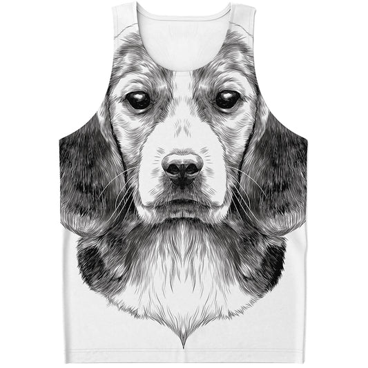 Black And White Drawing Beagle Print Men's Tank Top