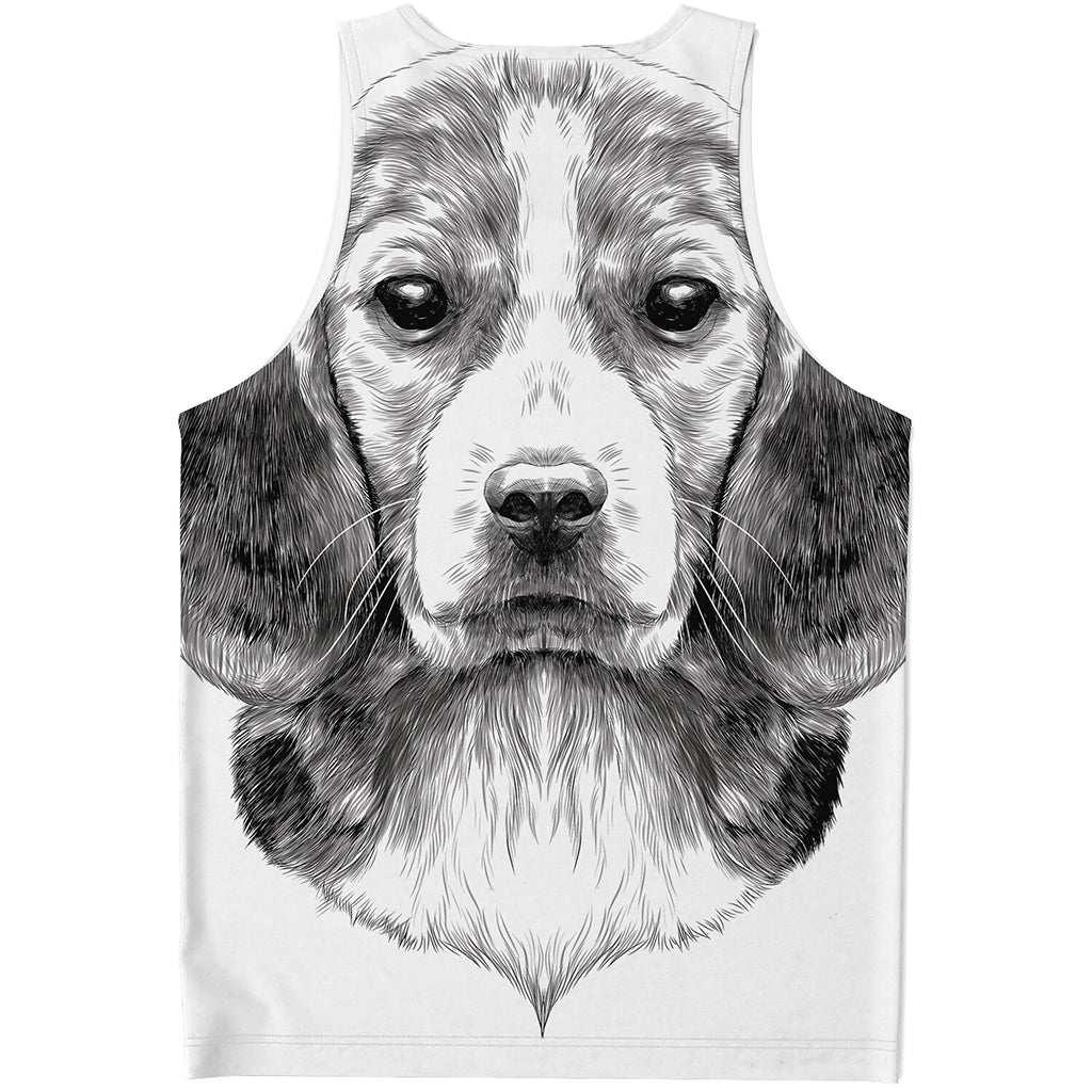 Black And White Drawing Beagle Print Men's Tank Top